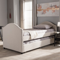 Baxton Studio CF8751-Beige-Day Bed Alessia Modern and Contemporary Beige Fabric Upholstered Daybed with Guest Trundle Bed